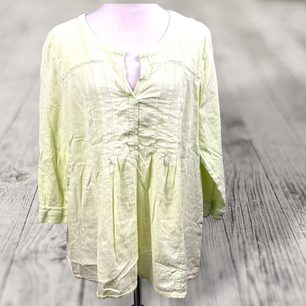 J. Jill XL Lime Green Cotton Gauze Tunic Top Boho Peasant Lightweight Blouse